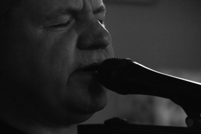 Musician close up with microphone